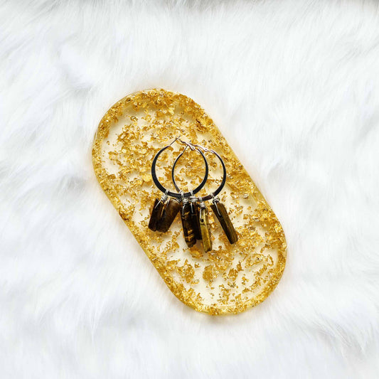 Tigers Eye Silver Slab Hoop Earrings