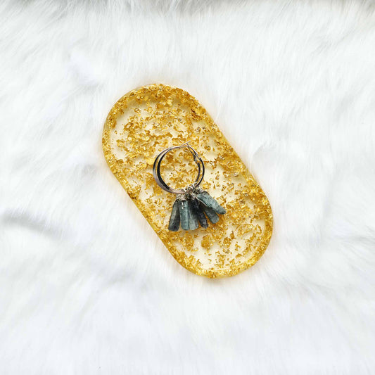 Blue Kyanite Silver Slab Hoop Earrings