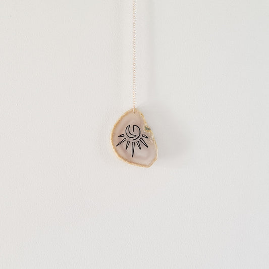 Sun & Moon Etched Grey Agate Wall Hanging