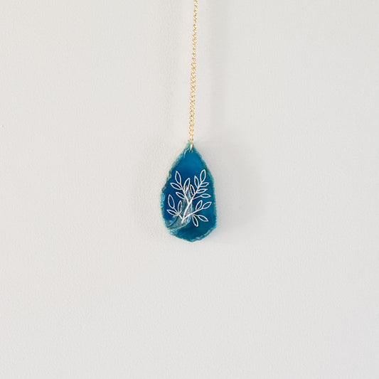 Foliage Etched Blue Agate Wall Hanging
