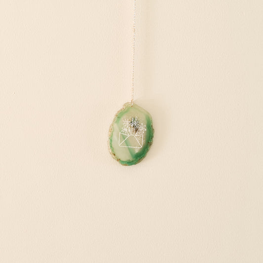 Flowers in Envelope Etched Green Agate Wall Hanging