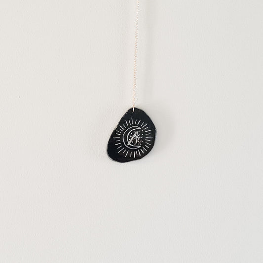 Moon & Stars Etched Black Agate Wall Hanging