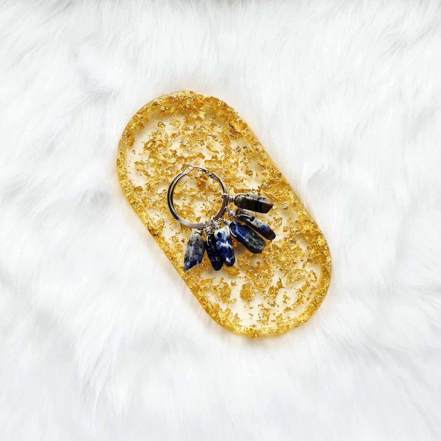 Sodalite Silver Slab Hoop Earrings