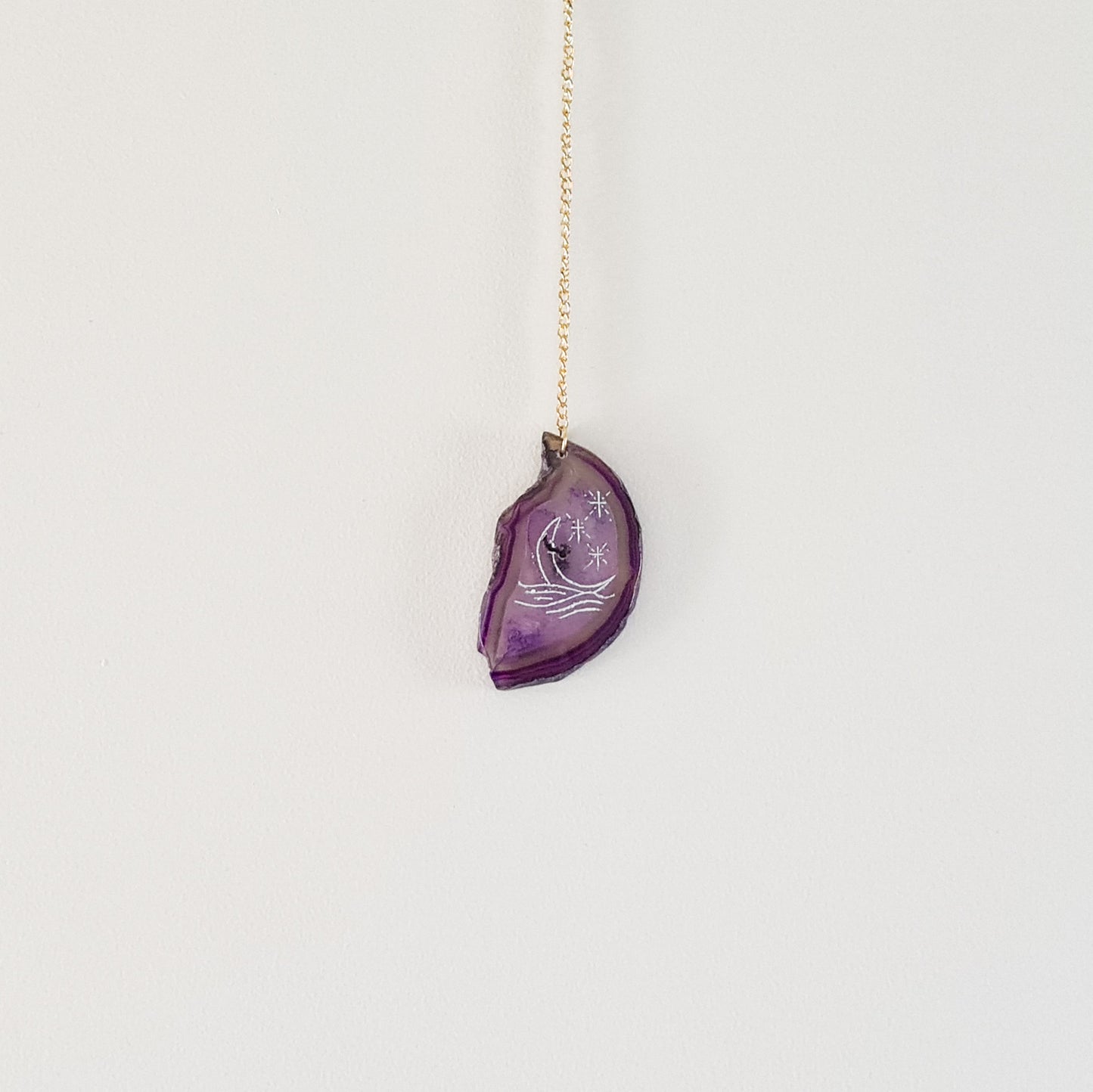 Moon & Star Etched Purple Agate Wall Hanging